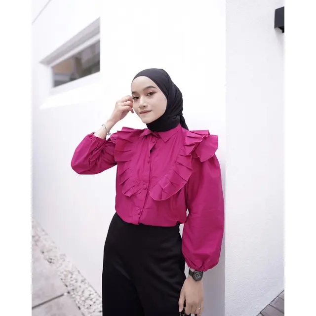 Ear Fashion - Lelana Wrap Ruffle Shirt - Kemeja Shirt