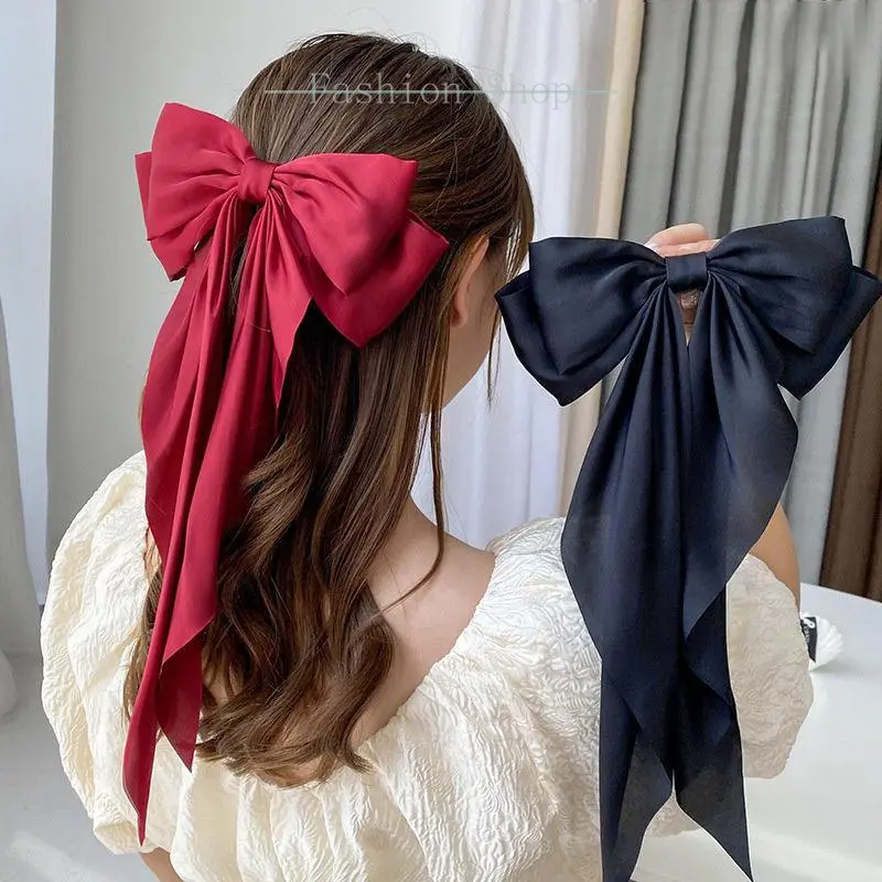Bow Ribbon Hairpin Headwear Simple Elegant Satin Spring Clip Fixed Hair Clip Retro Party Headdress Red Hair Accessories