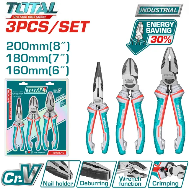 Bộ 3 Kìm Điện Cao Cấp Total THT2K0301S - Kìm Răng, Cắt, Nhọn