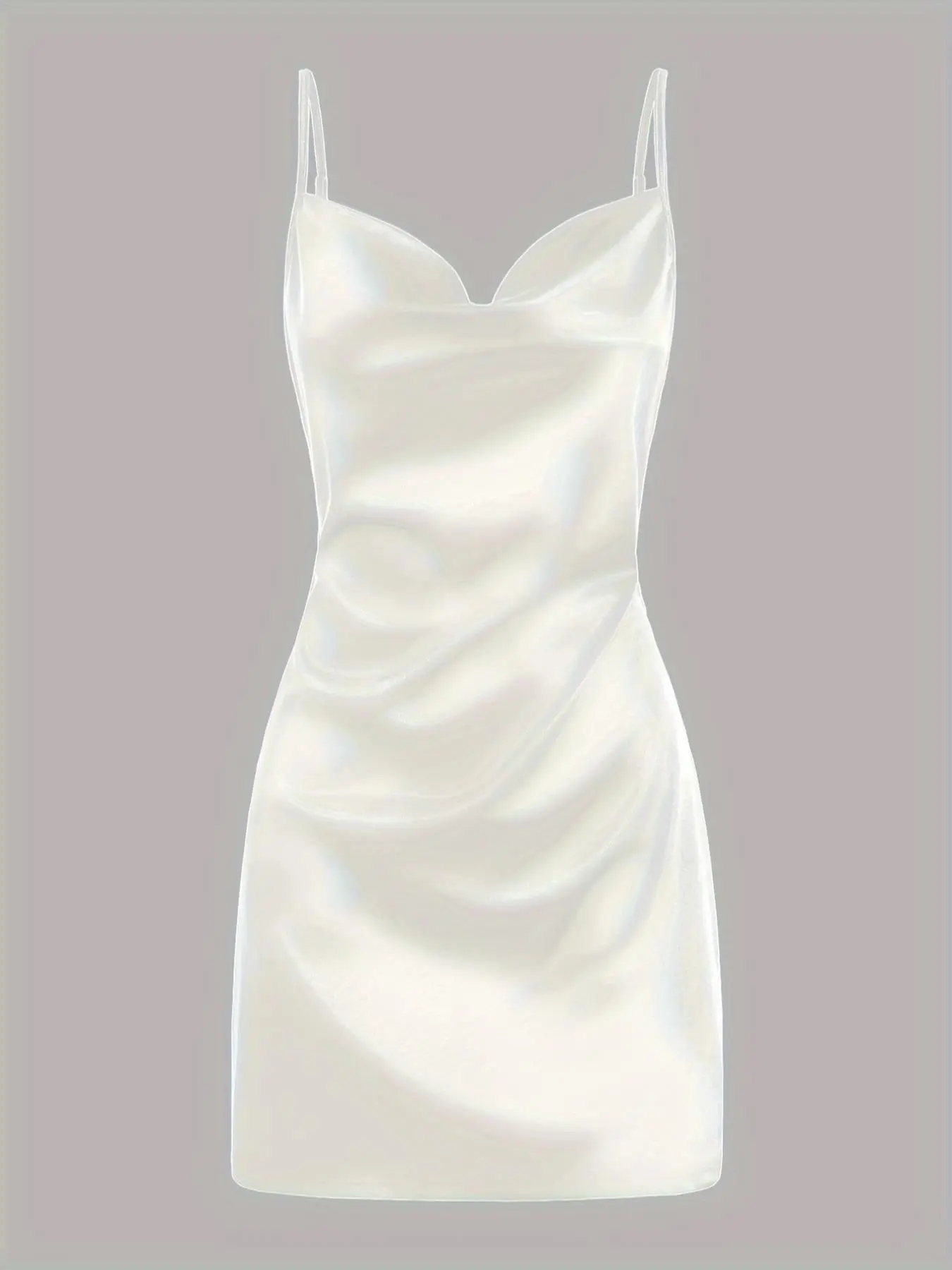 Women's Cowl Neck Satin Cami Dress, Elegant Adjustable Strap Tie Back Short Dress, Comfort Dresses Summer, Sleeveless Silk Dresses