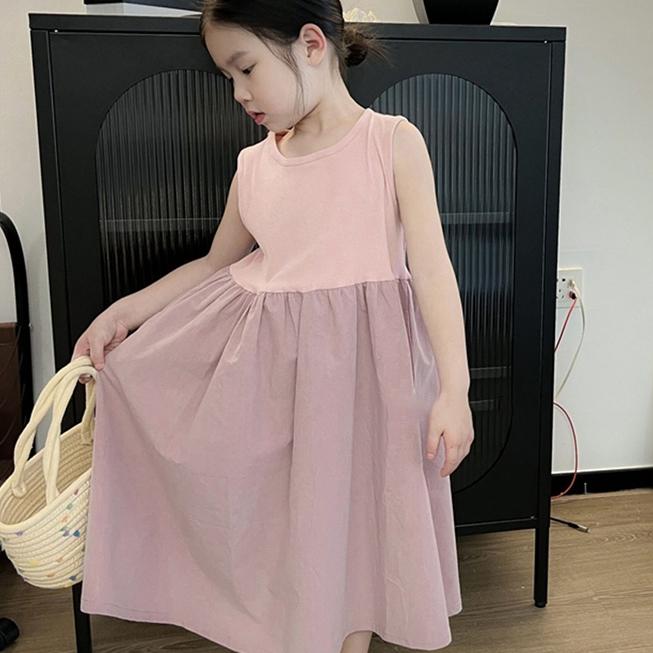 Round Neck Solid Color Stitching Dress