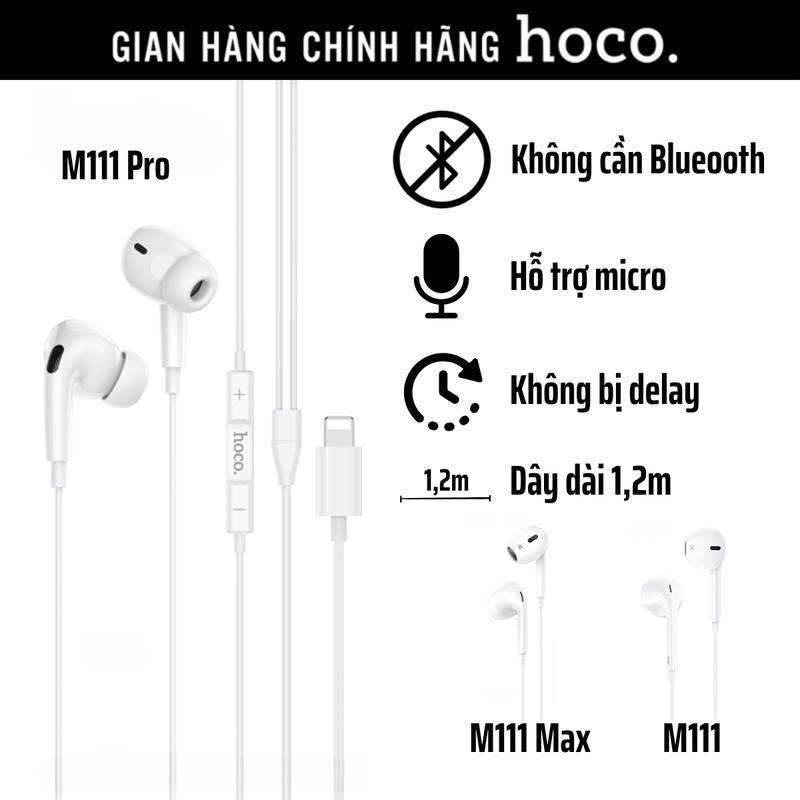 Tai nghe có dây cho Iphone, chân Lightning có mic đàm thoại không delay Hoco M111 Pro dây 1m2, không cần bật bluetooth hàng chính hãng Nhét Tai Nghe Nhạc Earphone