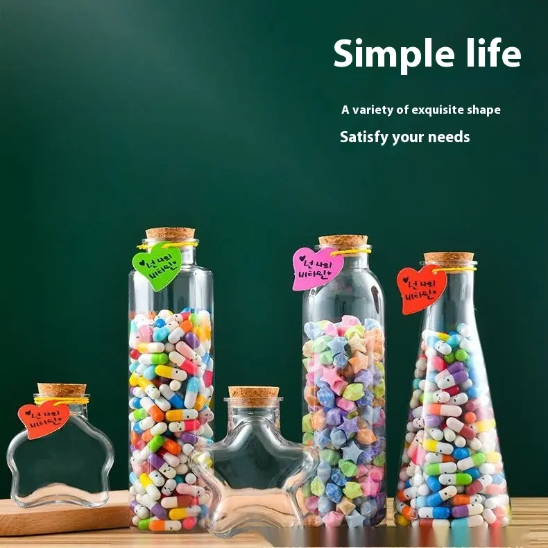 PET Plastic Candy Bottle Drift Bottle DIY Lucky Star Bottle Cork Wishing Bottle Creative Star Fire Extinguisher Bottles Rainbow Star Bottle Canister  Organiser