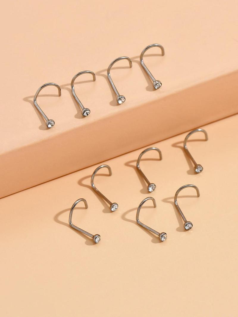 Product Introduction of Punk Style Rhinestone Decor Nose Studs, 40pcs/set Stainless Steel Nose Rings, Body Jewelry for Women & Men, Trendy All-match & Exquisite Jewelry for Birthday Gift 3