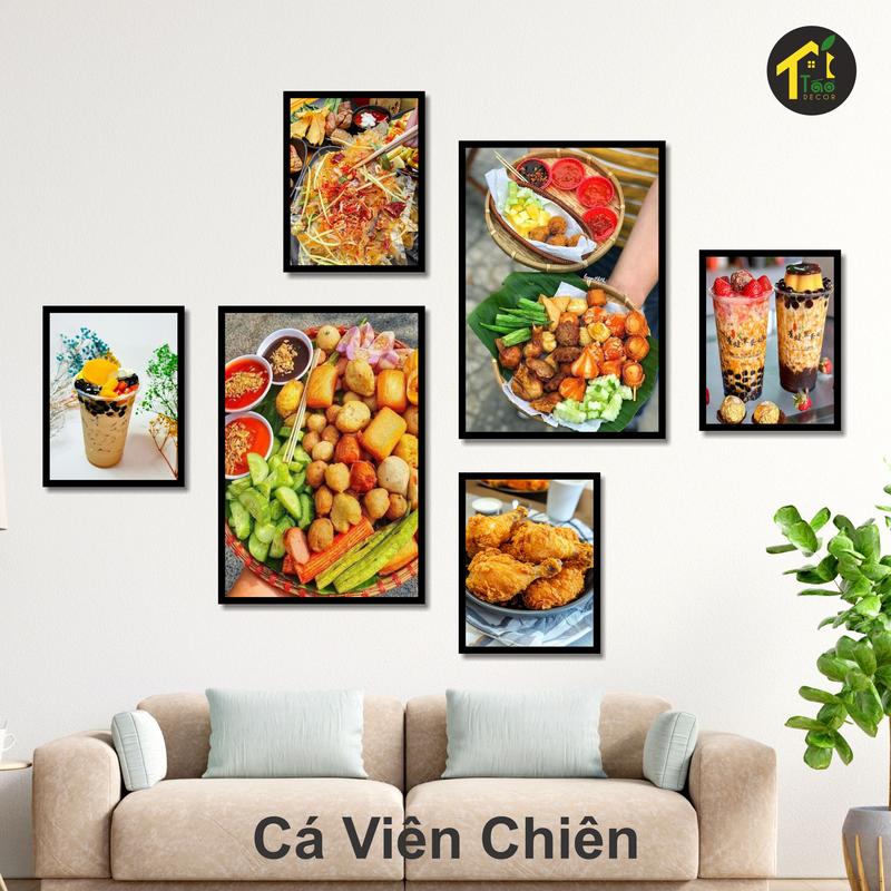 Tranh trang trí Xiên Bẩn, Cá Viên Chiên, Trà Sữa, decor quán ăn, tranh dán tường không phải khoan, trang trí tường làm đẹp không gian quán Táo Decor.