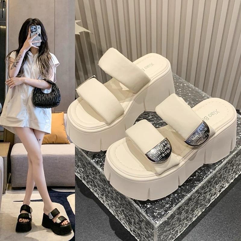 Dép xuồng quai ngang đế cao 9cm, dép quai dán đế bánh mì hàng QCCC (full box) dép  sandal