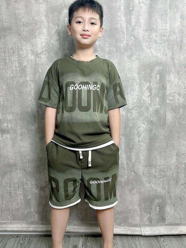 Bộ quần áo bé trai thoáng mát co dãn Tay ngắn MINT.KISD Có thể giặt bằng máy chất liệu vải waffle Boyswear Đen +Trắng thường đầu lân cho lớp 5 suit cho bé trai