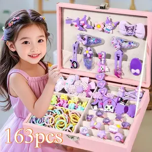 【Free Kotak】163PCS Ikat Rambut Set Jepit Rambut Anak Kado Anak Perempuan Set Aksesoris Rambut Anak Hadiah Ulang Tahun Untuk Mainan Anak Perempuan Fashion
