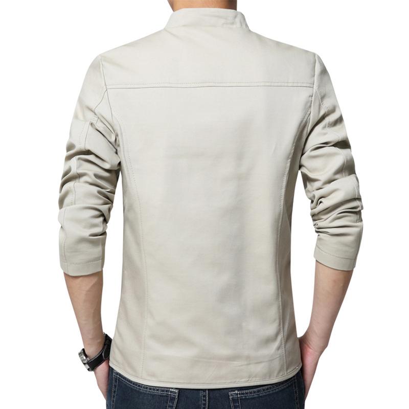 Casual Men Autumn Solid Color Stand Collar Zipper Pockets Thin Slim Blazer Coat 7