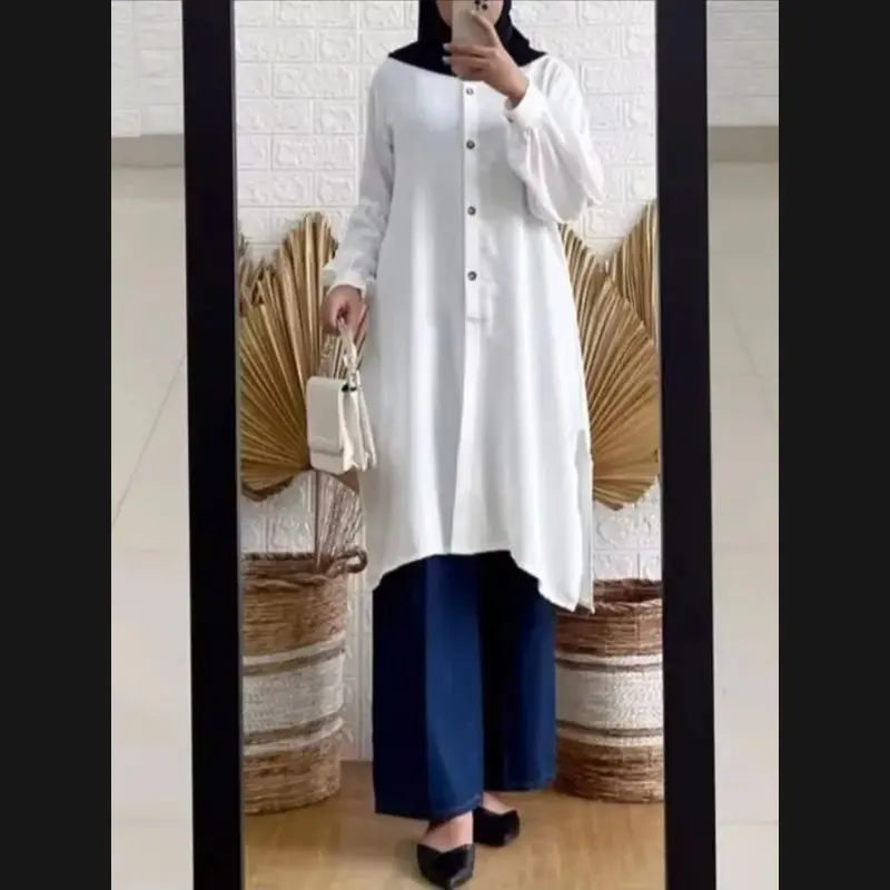 Tunik Crinkle airflow Lengan Panjang - Busui dan Wudhu Friendly Atasan Terbaru Wanita Muslimah Moderen - Kanaya Tunik Panjang Kancing Nyaman Lembut Kain 6
