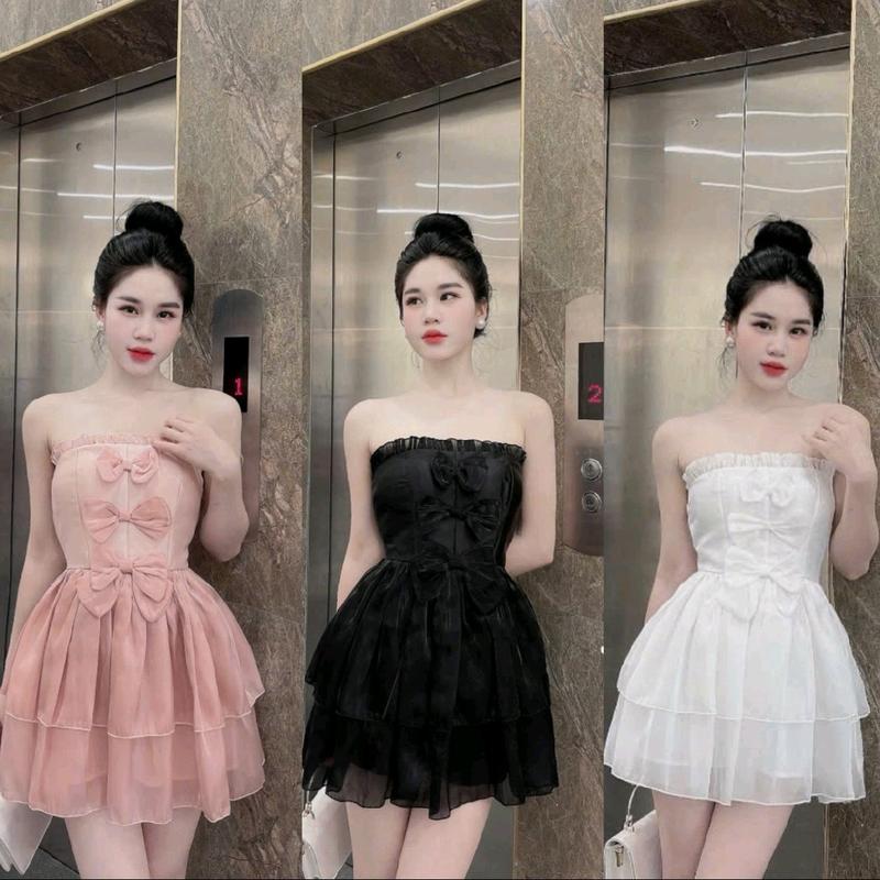 Đầm cúp ngực đính nơ có quần freesize Cup Women Dress đầm đi cưới váy đi đám cưới Voan Kim Tuyến