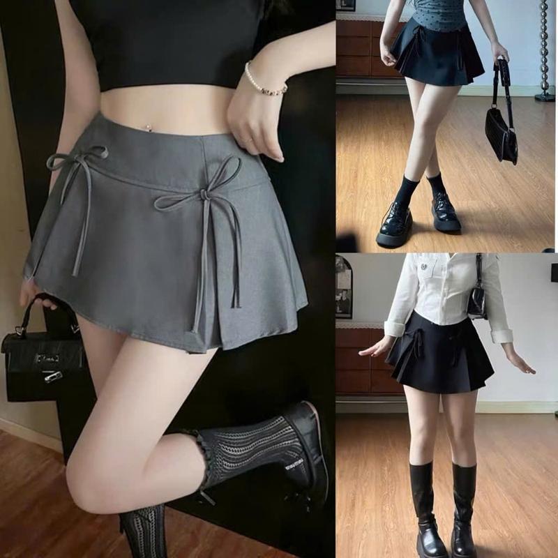 Chân Váy Ngắn Xếp Ly Bigsize Nữ Dáng A Tennis Đính Nơ Cạp Cao Chất Vải Tây Đứng Form Có Quần Bảo Hộ - CV418 Women Voan Voi Đen 1