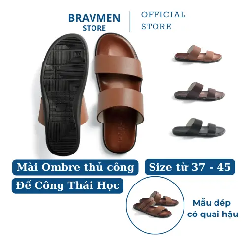 Dép da nam Công Thái Học, đế mài Ombre thủ công độc đáo, thiết kế quai 2 quai chính hãng K03