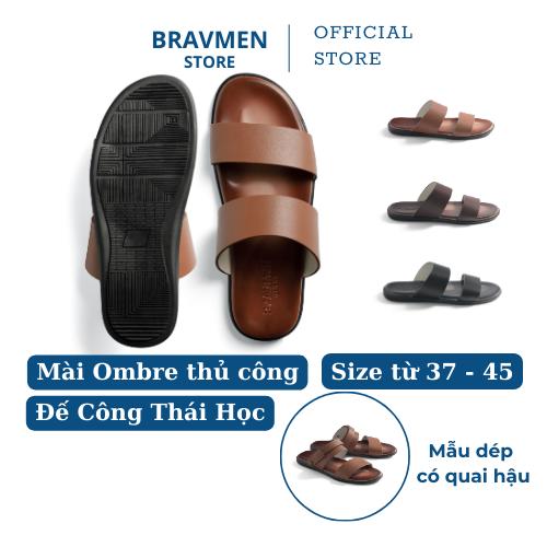 Dép da nam Công Thái Học Bravmen đế mài Ombre thủ công độc đáo thiết kế quai 2 quai chính hãng K03