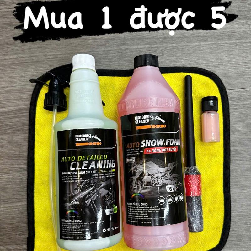 combo rửa xe chi tiết motobike cleaner TẶNG khăn vàng 3m kèm cọ và dưỡng lốp xe - phụ kiện xe máy