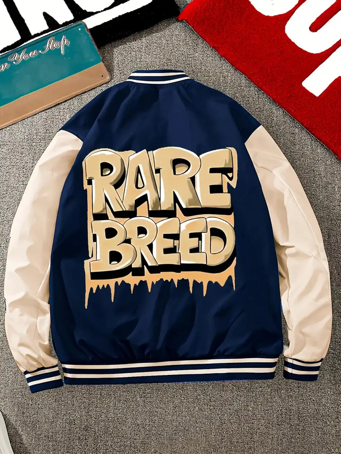 Boys' Colorblock Letter Print Button Front Varsity Jacket, Casual Comfy Striped Trim Long Sleeve Outerwear for Daily Wear, Kids Clothing for Fall & Winter