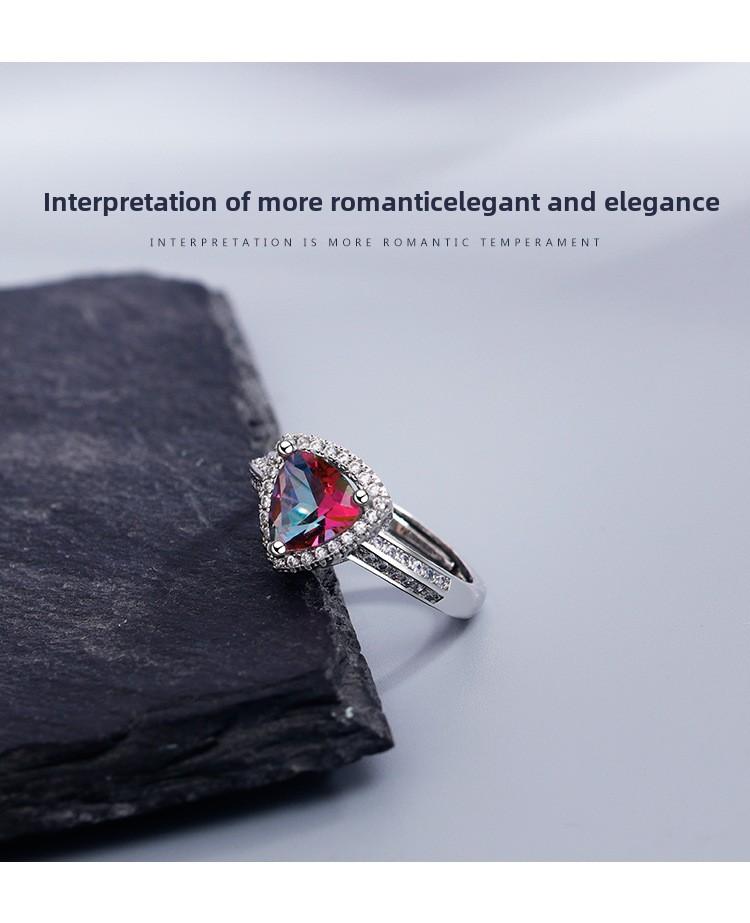 Product Introduction of New Colorful Diamond Ring for Women Fashionable Elegant Open Ring European and American Light Luxury Style AB Color Triangle Zircon Ring 1