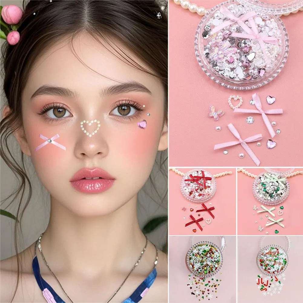 Phụ Kiện Trang Trí Khuôn Mặt Ngọt Ngào 1 Hộp, Nơ 3D Kim Cương Giả, Thích Hợp Cho Tiệc Cưới Tóc Tình Yêu, Phụ Kiện Trang Điểm, Để Trang Trí Móng Tay Và Mặt, L9I2