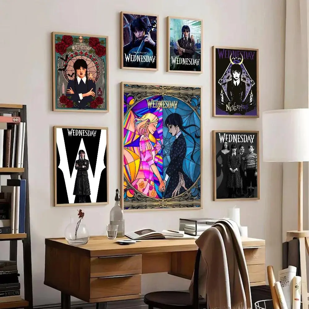 American Movie TV Wednesday Addams Self-adhesive Art Poster Retro Kraft Paper Sticker DIY Room Bar Cafe Stickers Wall Painting