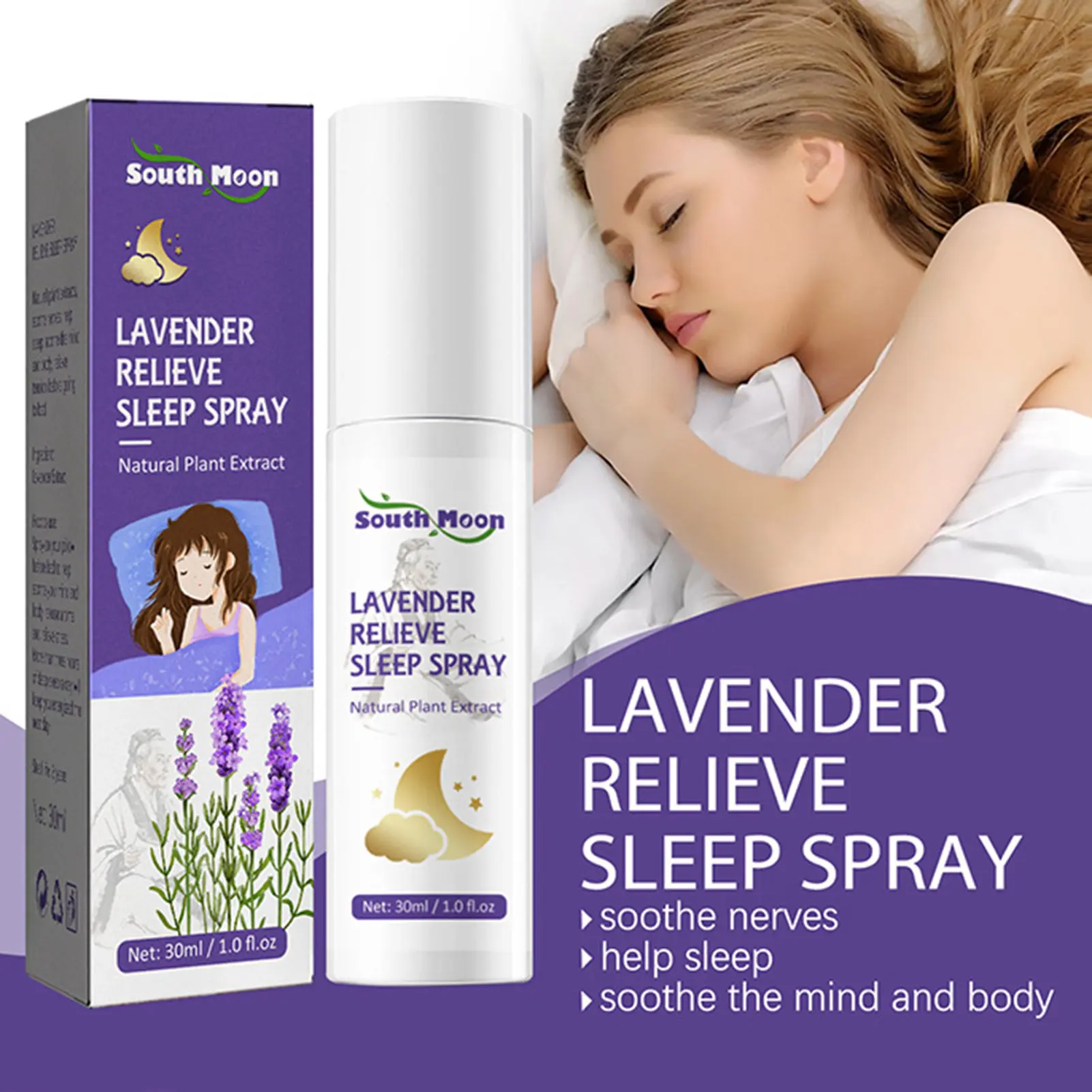 Leiing-30ml Sleep Agent No Side Effects Natural Non-irritating Soothing Practical Prevent Insomnia Healthy Lavender Relieve Sleeping Spray for Women