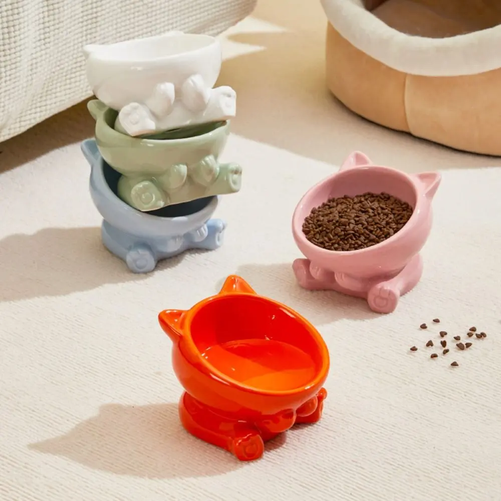 Pet Supplies Ceramic Cat Bowl Slanted Mouth Multi-use Dog Food Feeding Basin Non-slip Cute Pet High Foot Bowl Kitten Puppy