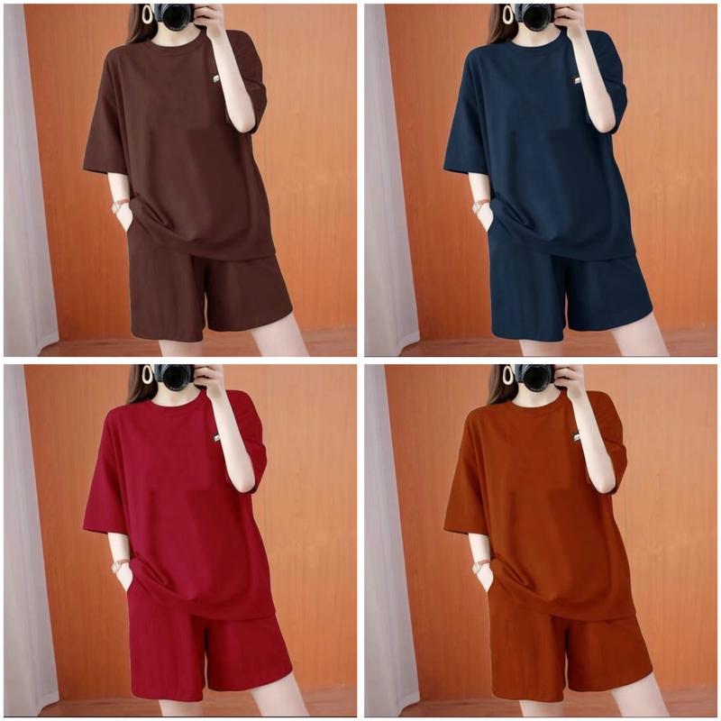  Set bộ đùi chất cotton su phom rộng mặc nhà cho nữ rẻ đẹp đơn giản mùa hè bigsize 40-80kg-hình thêu gấu 