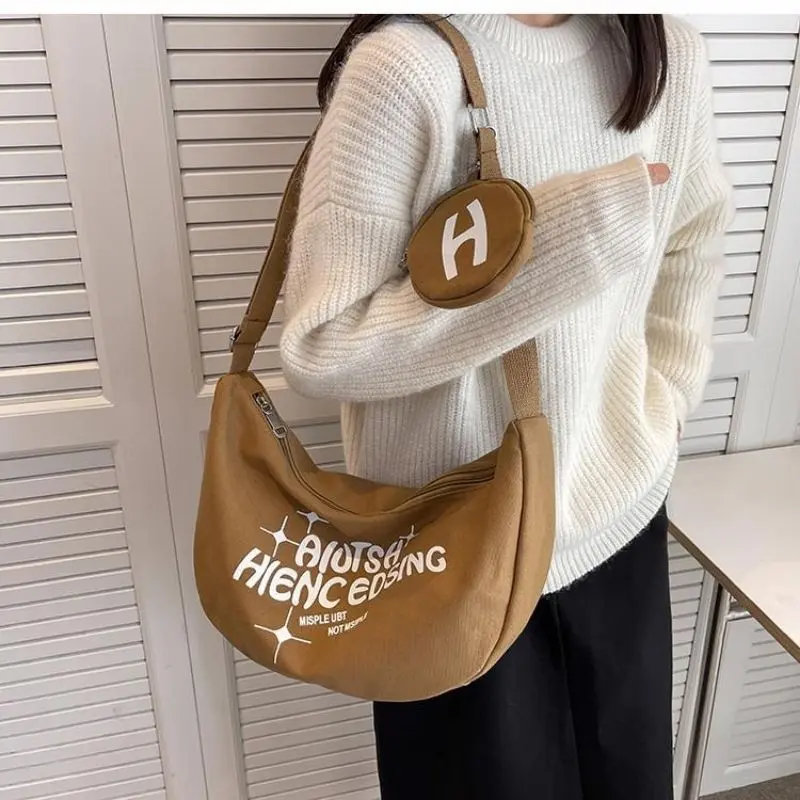 XHS canvas bag Women's Korean casual print large capacity crossbody bag with pouch 2in1 2292