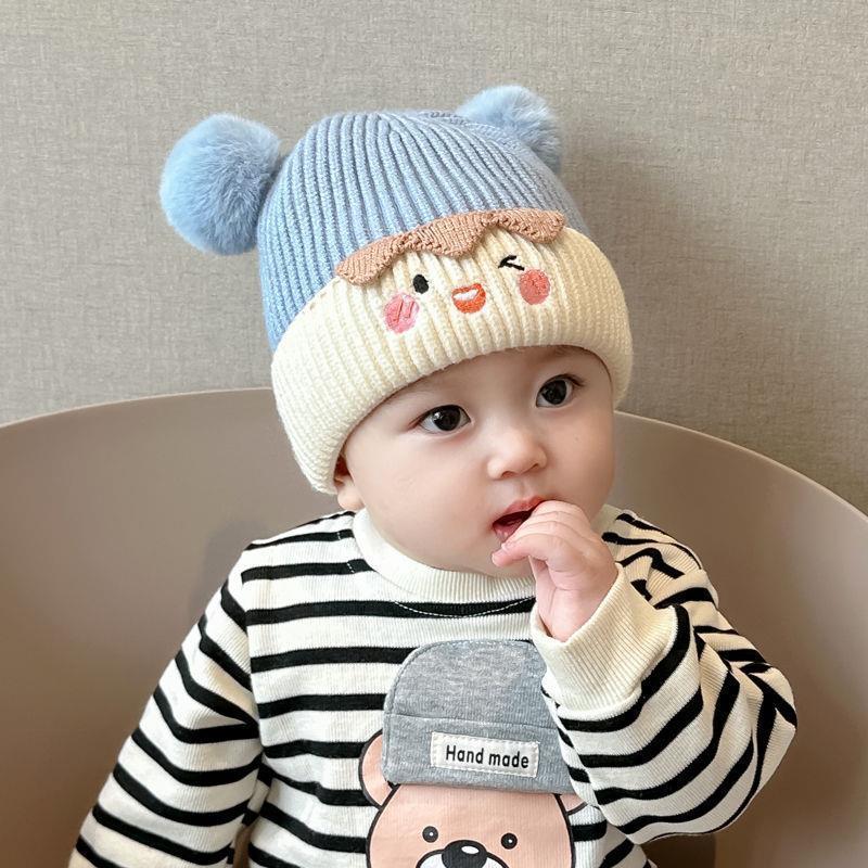 Product Introduction of Cute Warm Fur Ball Earmuffs Hat Autumn and Winter Baby Hat Woolen Cap Baby New Year Red Winter Thockening 3