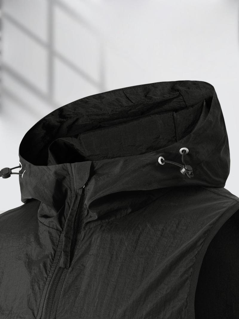 Product Introduction of Men's Solid Color Detachable Hooded Vest Jacket, Regular Fit Casual Sleeveless Zip Up Waistcoat for Summer, Fashion Men's Clothes for Daily Wear, Tops 2