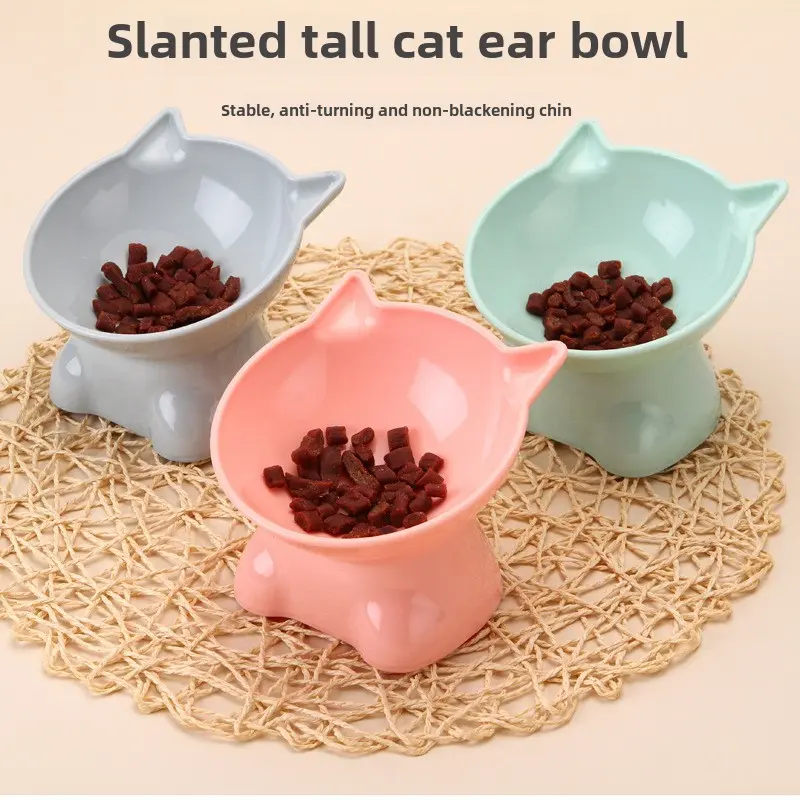 Mangkuk Makanan Kucing, Mulut Serong, Mangkuk Air Hitam, Juga Sesuai untuk Memberi Makan Anjing anti  escape feeding bowl cat  collar cat  plate mangkuk  kaca duduk bekas  air  kucing  automatik elevated