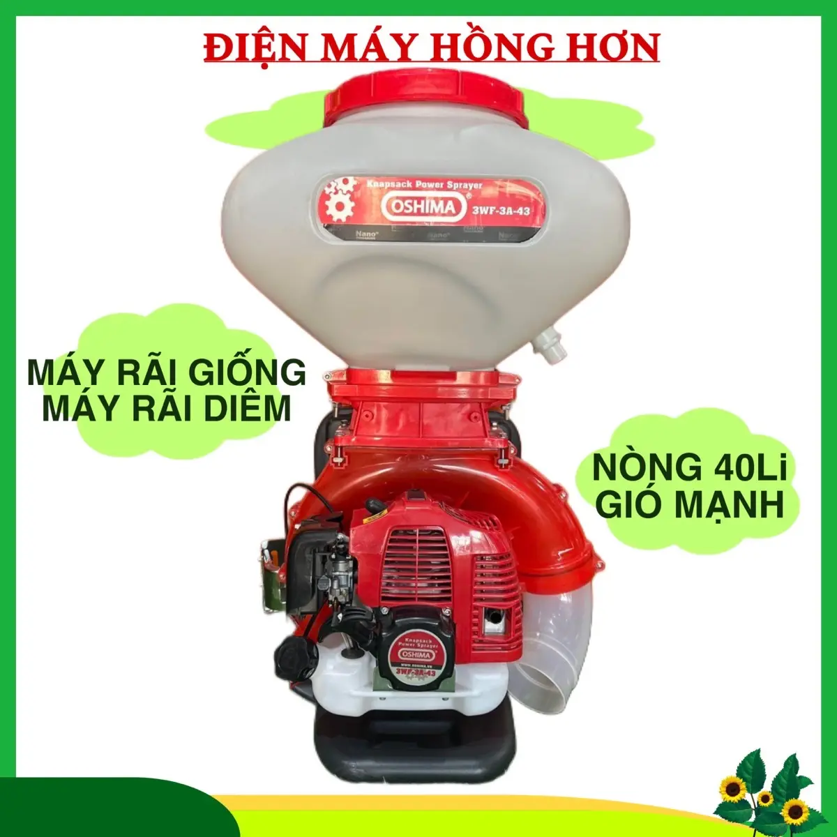 Máy Rãi Giống OSHIMA TU430 - Có Lực Gió Thổi Hạt Giống Mạnh