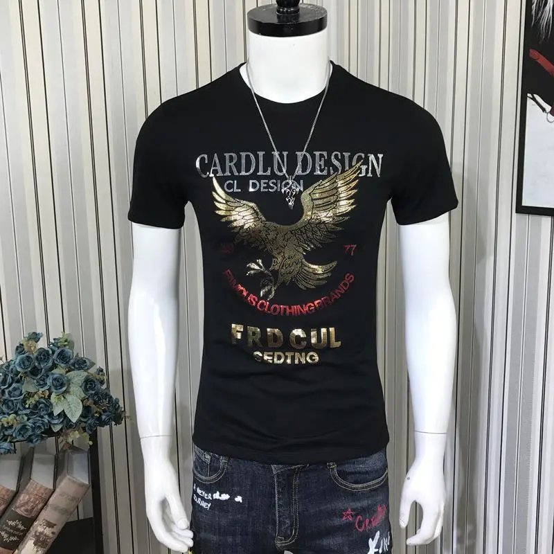 Áo Thun ngắn Tay Thương Hiệu Thời Trang Mùa Hè, Dành Cho Nam Giới, Phong Cách Âu Mỹ Dáng Ôm, Chữ Cái Thời Trang Thêu Bông Mercerized, Tay Lửng, Hàng Mới Về Năm 2024, Thời Trang