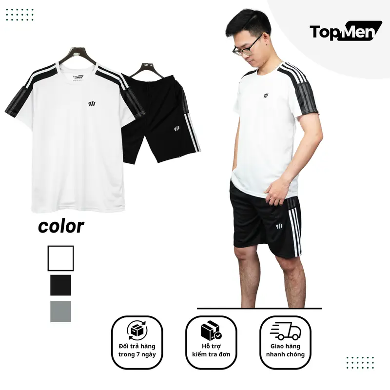 TOPMEN - Bộ thể thao thoáng khí phối lưới dù tay áo và quần độc đáo - đủ size từ 40 đến 80 cân- Sport, Chạy Bộ 2