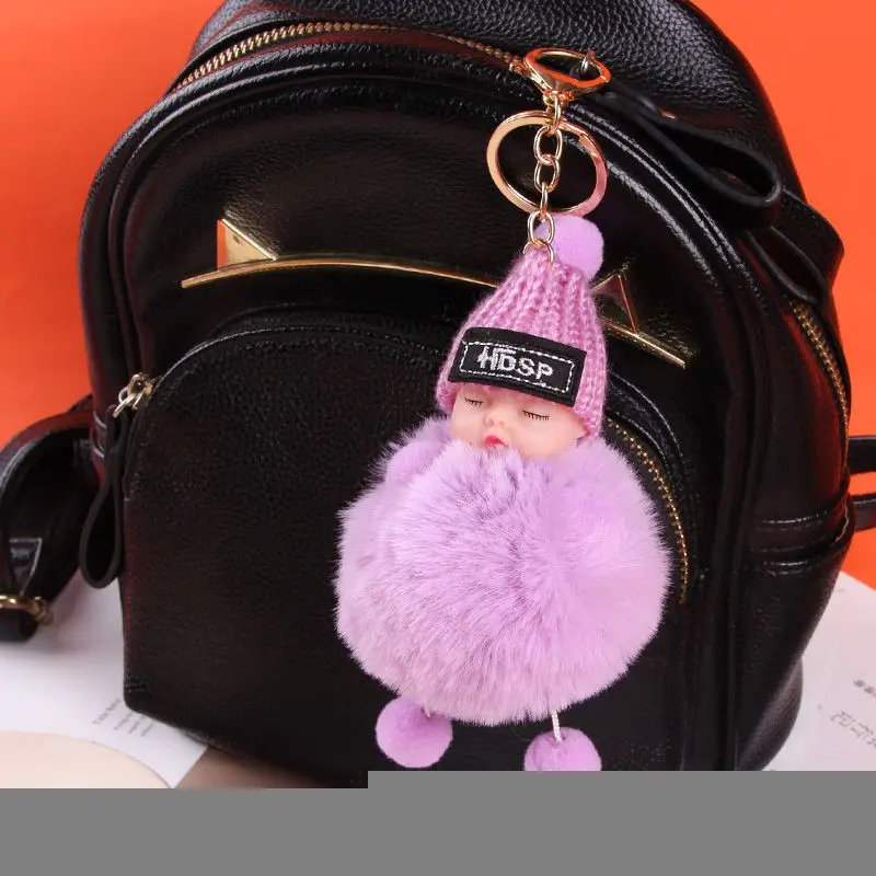 HOSP Gantungan Kunci Boneka Baby Lucu Baru Dobel Bahan Bulu Halus & Lembut Warna Gold Cocok untuk Tas Mobil atau Motor Gantungan Kunci Rumah Elegan dan Cantik 5