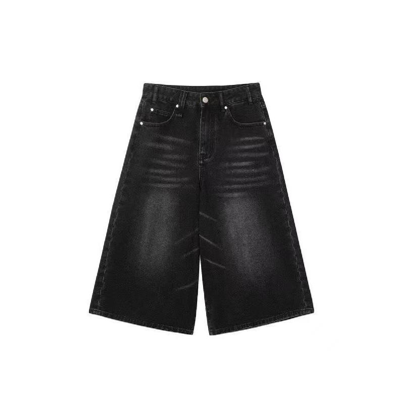 Quần Cropped Denim, Màu Đen, Dành Cho Nữ, Dáng Rộng Vừa Vặn, Quần Ống Đứng, Ngoại Cỡ, Quần Đùi 4