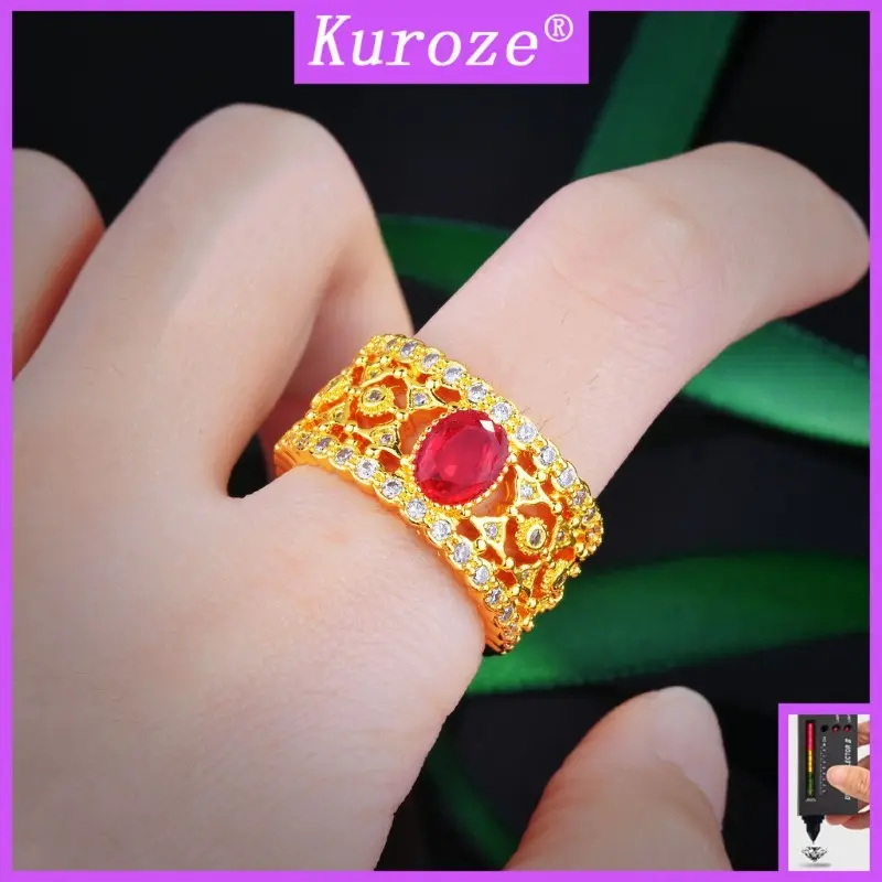 Kuroze 18K Gold Ruby Medieval European Retro Gold Ring Classical Moissanite Red Diamond Women's Opening Ring