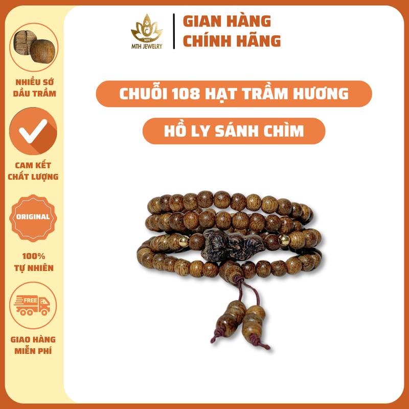 Vòng Tay Trầm Hương Tốc Việt 108 Hạt Mix Charm Gỗ Trầm Sánh Chìm Chặn Bạc/Vàng MTH JEWELRY - Đủ Size Nam Nữ, Phụ Kiện Hộp Gấm, Túi Gấm, Lá Bồ Đề, Nụ Trầm Đốt, Dây Xâu - Đeo Tay Voi