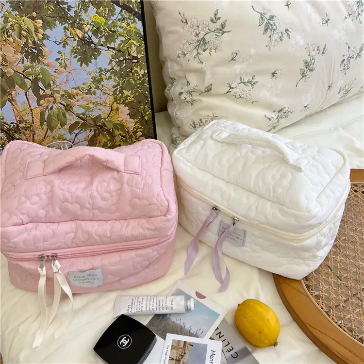 Homemade Candy-colored Flower Makeup Bag for Girls with Large Capacity