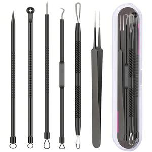 Kit de herramientas de acero inoxidable para reducir manchas oscuras y acné (1 caja), pinzas para espinillas y eliminación de puntos negros.
