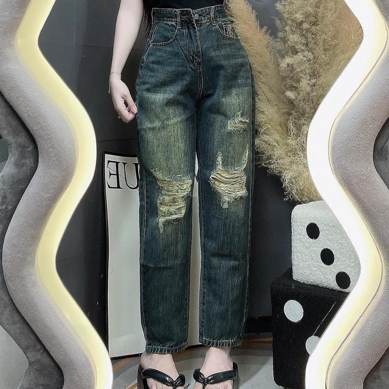 {{ SML }} Quần jeans BG : 2699 Wash Bụi Phối Rách Gối Mặt Sau Chữ Thêu 4