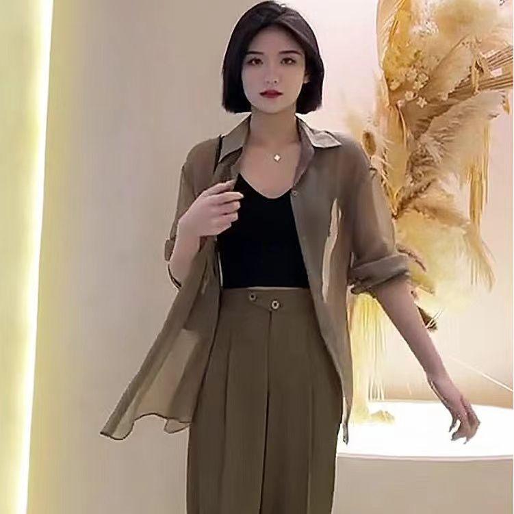 Product Introduction of Áo Sơ Mi Dài Trung Bình Thời Trang, Sợi Ngọc Trai, Dáng Rộng Rãi Và Dễ Phối Đồ Thích Hợp Cho Mùa Hè 2025 Hàng Mới Về, Áo Đi Bên Ngoài Mỏng, Quần Áo Chống Nắng, Dành Cho Nữ 20