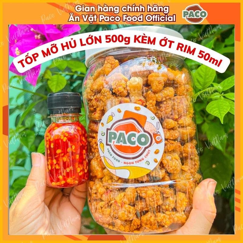 Tóp mỡ da giòn mắm tỏi hương vị độc quyền chuẩn nhà làm Paco Food hủ lớn 500g đồ ăn vặt snacks