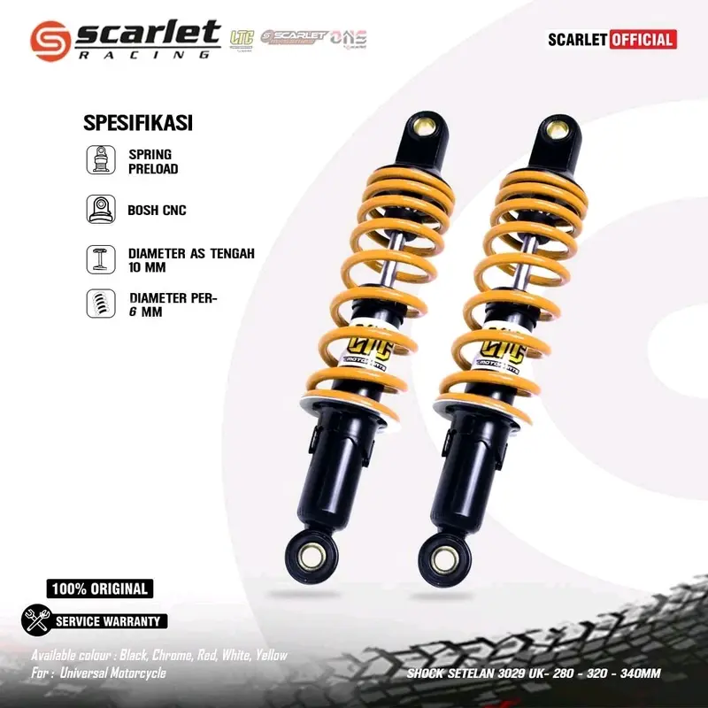 280,320,340,360, MM LTC  SHOCKBREAKER SHOCK ABSORBER BLKG MOTOR BEBEK ORI GINAL LTC BAY SCARLET 3029,UNIVERSAL YAMAHA HONDA SUZUKI,,JUPITER,VEGA,,RX KING,SUPRA KHARISMA,BLADE REVO,SHOGUN,SMASH DLL 2