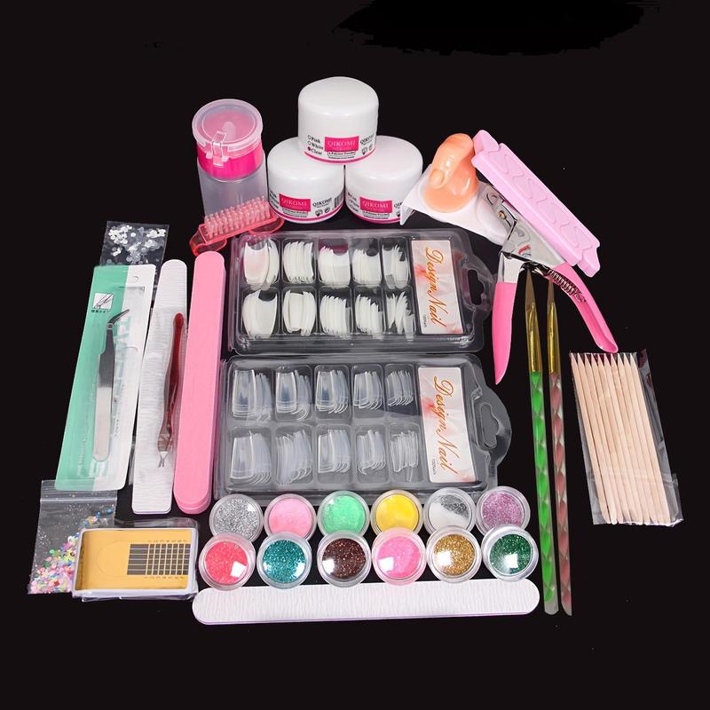 Product Introduction of Professional Acrylic Nail Set, 12 Glitter Acrylic Powder & Nail Art Tips & Nail Art Decoration & Accessories, DIY Nail Art Tools, Nail Supplies for Beginners 0