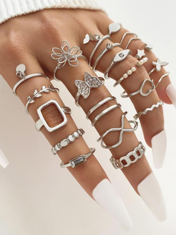 Fashion Elegant Geometric Stacking Ring, Hollow Out & Flower & Criss Cross & Heart Design Ring, Exquisite Jewelry for Women for Gift, with Box 8