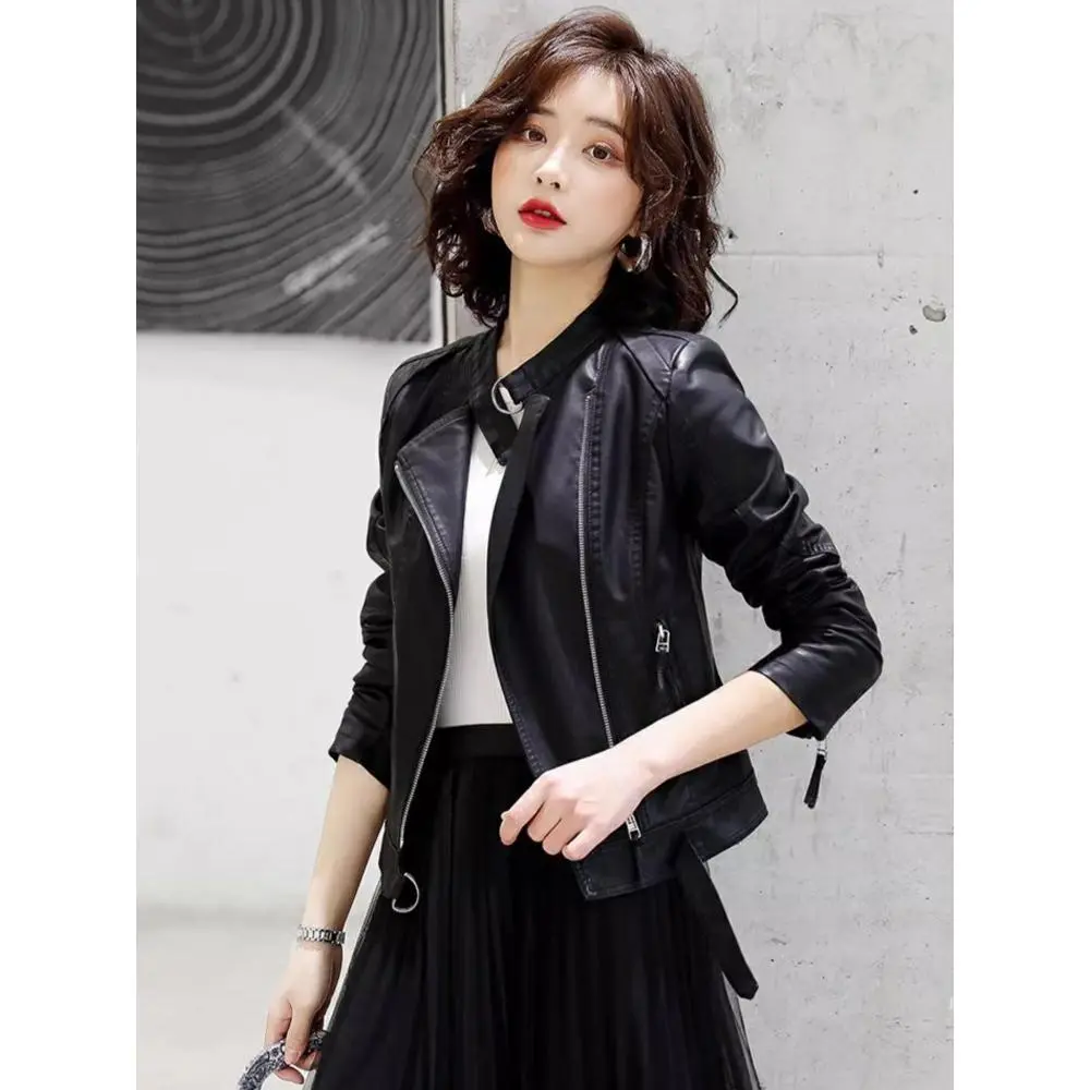 Áo Khoác Da, Hàng Mới Về Mùa Hè 2024, Dành Cho Nữ, Phong Cách Hàn Quốc Cao Cấp, Ôm Sát, Biker Pickle Clip Cropped, Áo Khoác Da