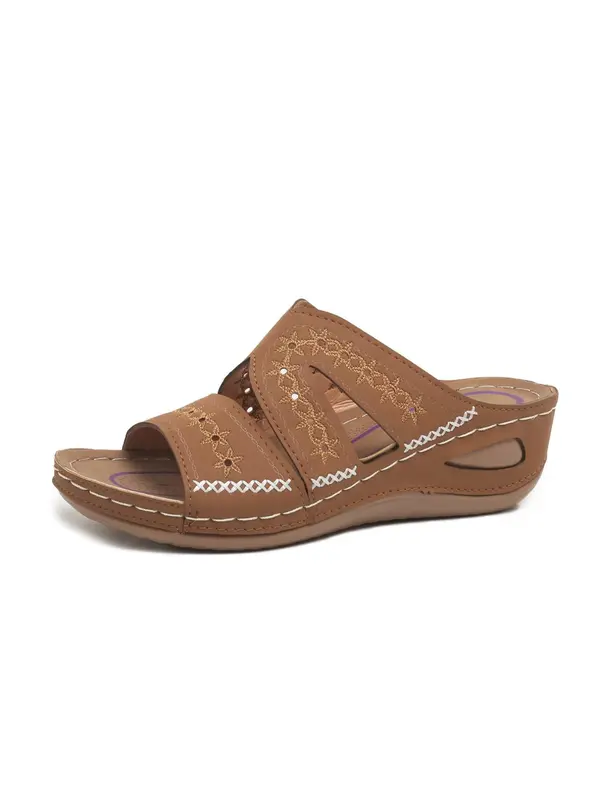 Women's Summer 2024 Hollow Embroidered Design Wedge Sandals, Fashionable Slip on Sandals for All Seasons Beach Vacation, Trendy Comfortable Shoes for Daily Wear 8