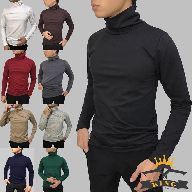 Áo Thun cổ lọ nam nữ KING vải thun cotton tay dài cổ cao giữ nhiệt sang trọng mặc công sở màu đen ôm body Hàn Quốc Menswear  Kem