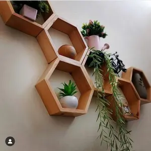 RAK SEGI ENAM RAK HEXAGONAL - Rak Dinding Hexagonal - MInimalis Aesthetic Hiasan Rumah Mk Kayu