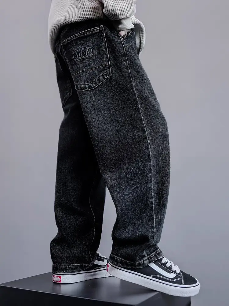 Quần Jean Xuông Hiphop GUON Cho Bé - Dòng Sản Phẩm Mới Nhất, Dáng Xuông Chất Đứng Fom Màu Đen, Chất Liệu Bò, Sz10-Sz15 quan  ring trai 46ki đồ  đi đám cưới 13 tuổi boy phố trẻ em
